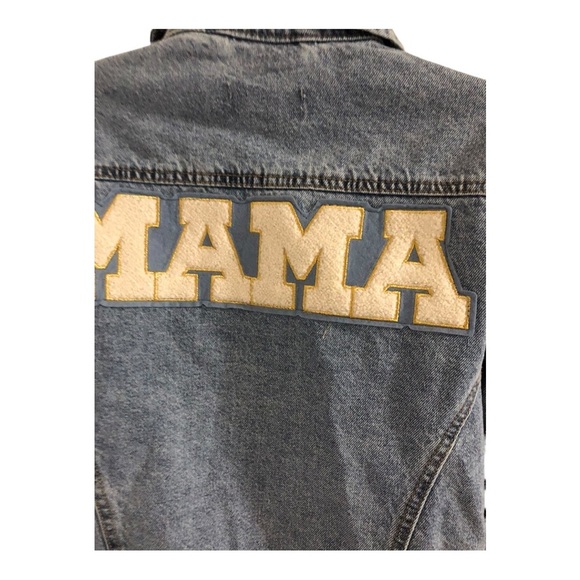 Blue jeans Maternity ‘Mama’‎ embroidered classic jeans jacket size medium new - Picture 10 of 14